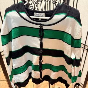 Kasper Women's Bold Striped Cardigan - Green, Black, and White